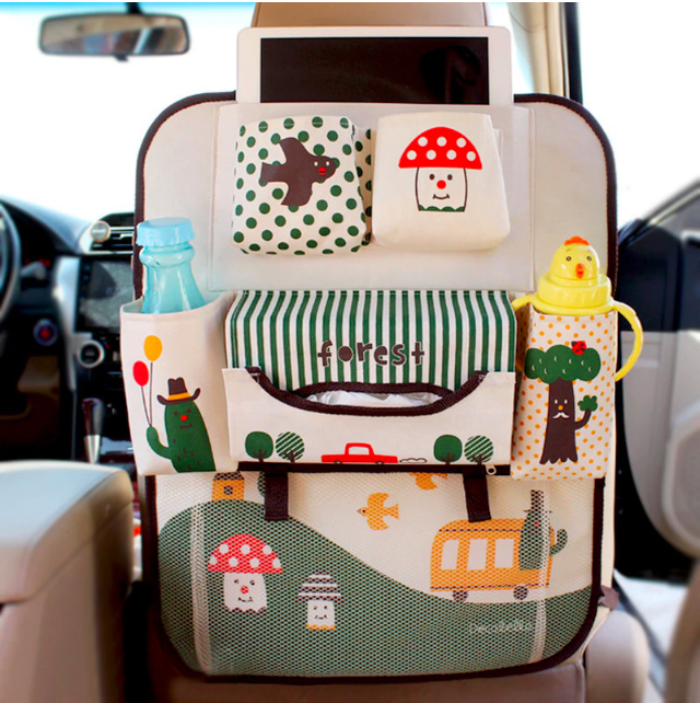 Car seat organiser – storage for toys, snacks & books | for kids