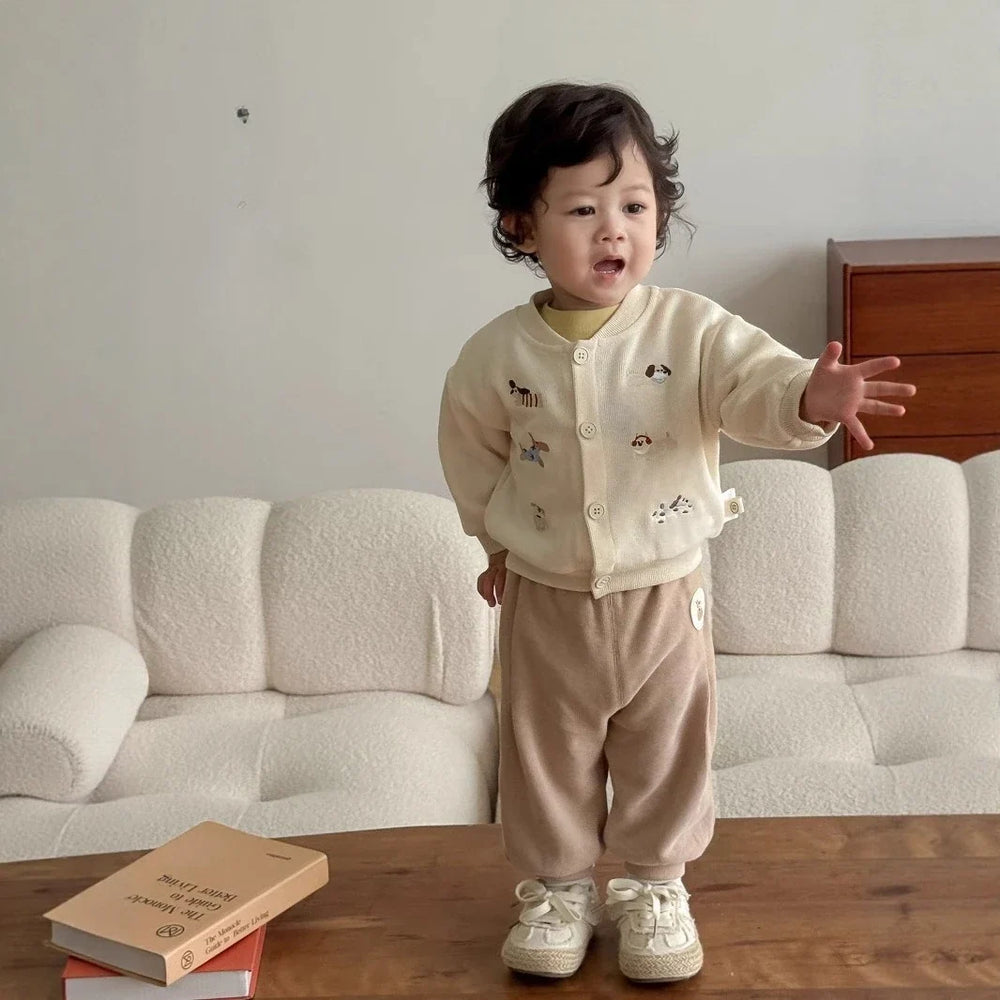 Baby & toddler baseball jacket – dog embroidery, button fastening | autumn