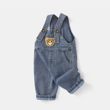 Denim dungarees with bear design – adjustable straps, soft denim | baby & toddler