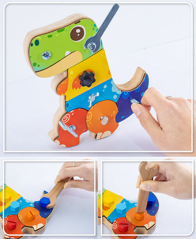 Wooden dino building set stimulates motor skills – screws, parts, creativity | Educational toy 2+