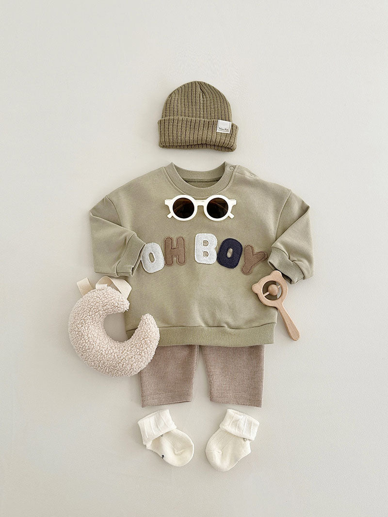 Baby clothing set with jumper and leggings – soft cotton, neutral tones | boys
