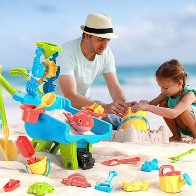 Sand and beach playset with wheelbarrow – 22 pieces, garden and beach toy | outdoor toys