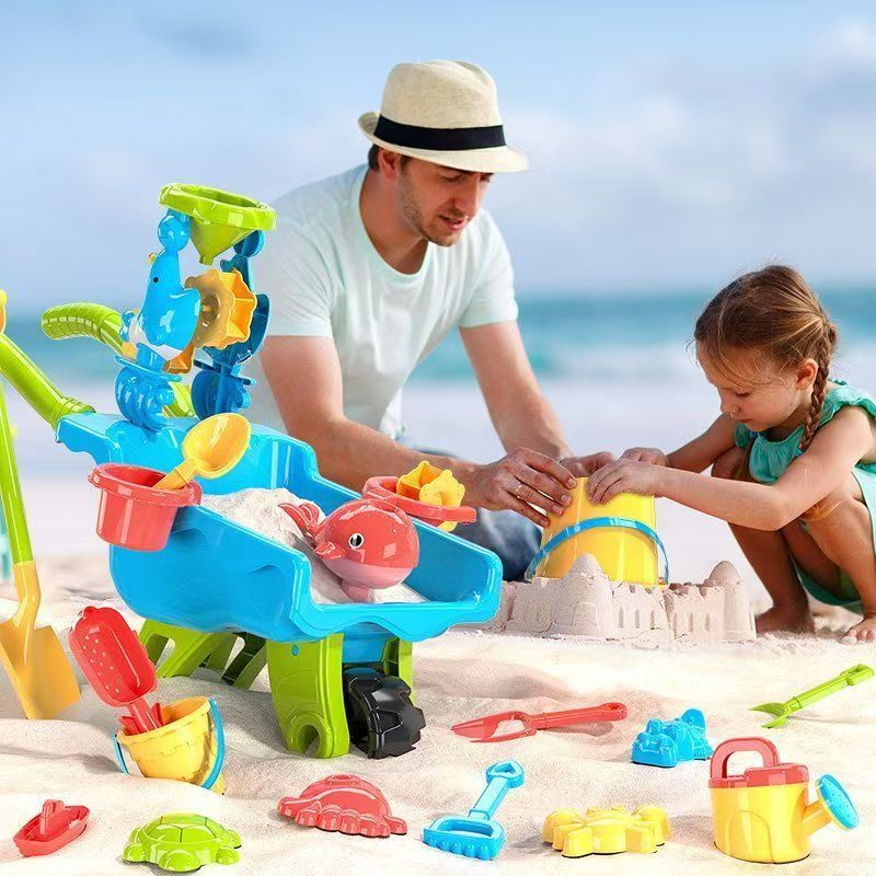 Sand and beach playset with wheelbarrow – 22 pieces, garden and beach toy | outdoor toys