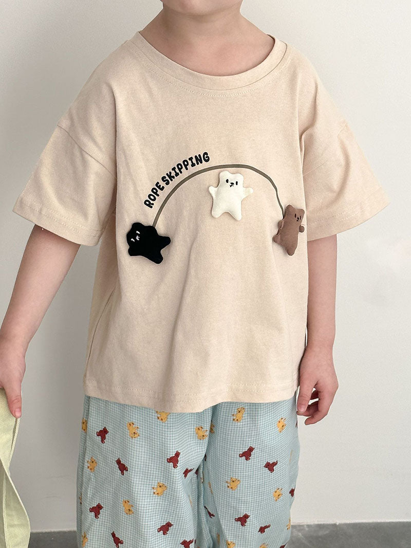 3D bear t-shirt with playful jumping design – soft cotton, comfort fit | kids tops