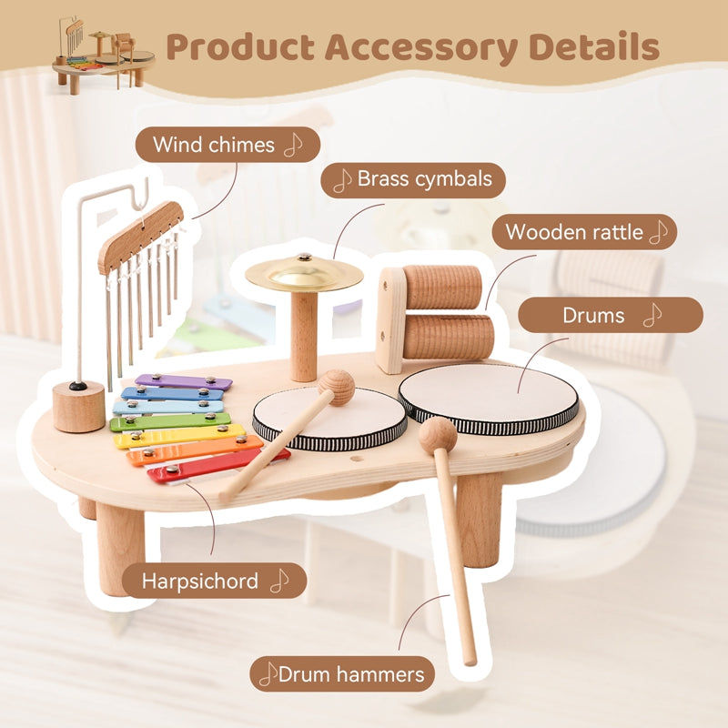 Wooden music table for kids – xylophone, drums and cymbals | Musical toy