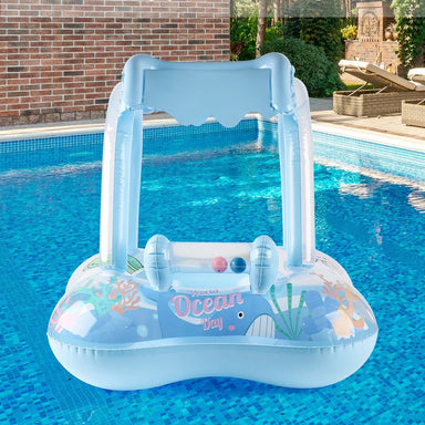 Baby swim float with sun canopy – stable, inflatable design | toddler float
