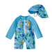 UV swimsuit with shark print and sun hat – Long sleeves, quick-drying | Boys 0-5yrs
