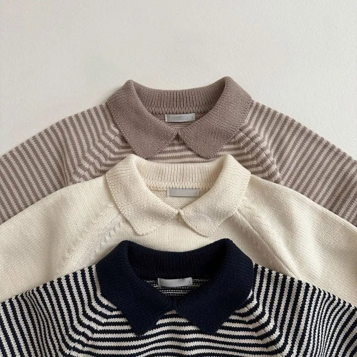 Striped polo jumper in soft cotton – classic collar, unisex fit | kids tops