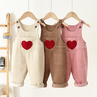 Dungarees with heart detail – soft ribbed cotton, adjustable straps | baby girls