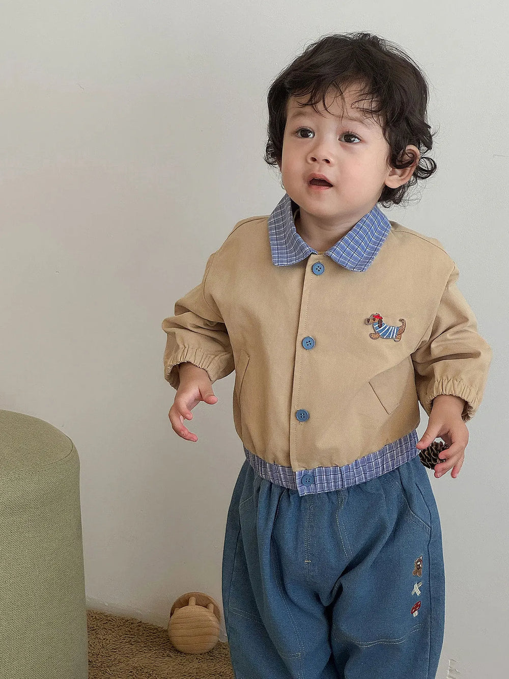Baby and toddler baseball jacket with patchwork design – elastic cuffs | unisex autumn wear