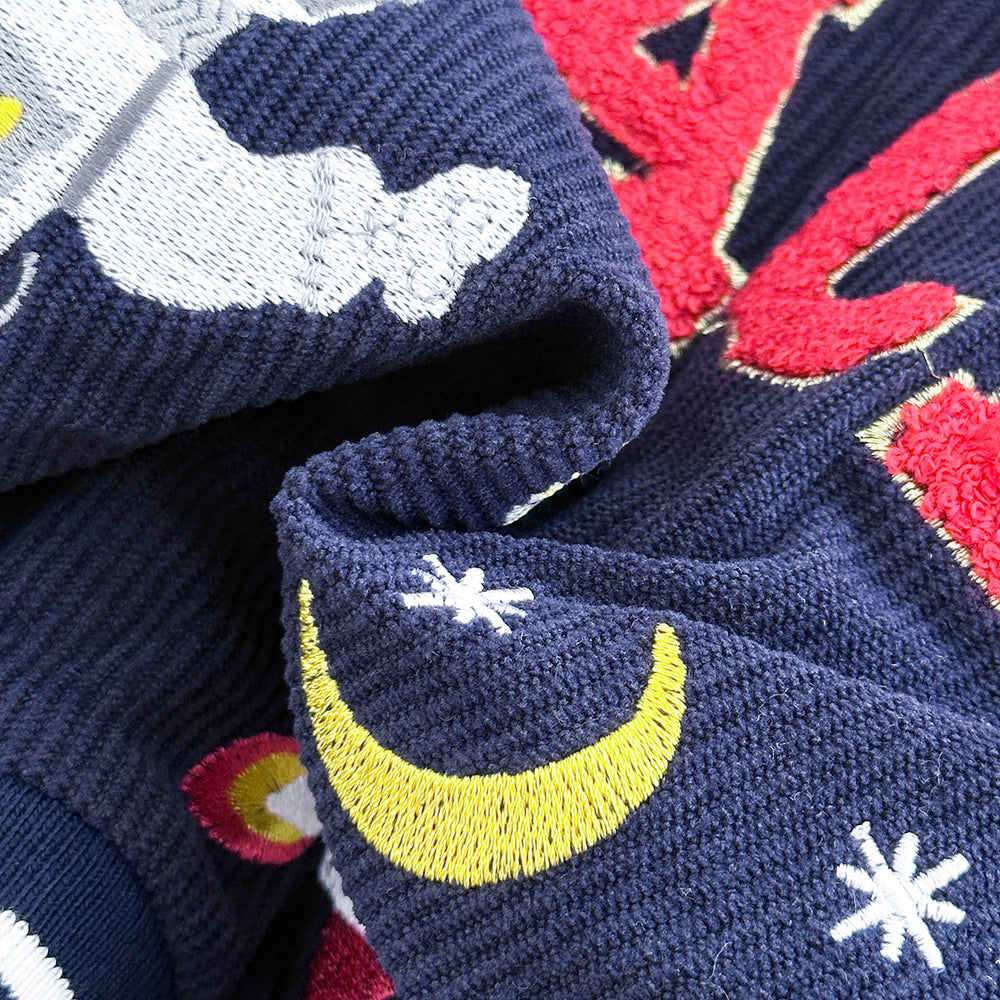 Baseball jacket with space print – ribbed cuffs, zip, pockets | unisex coat