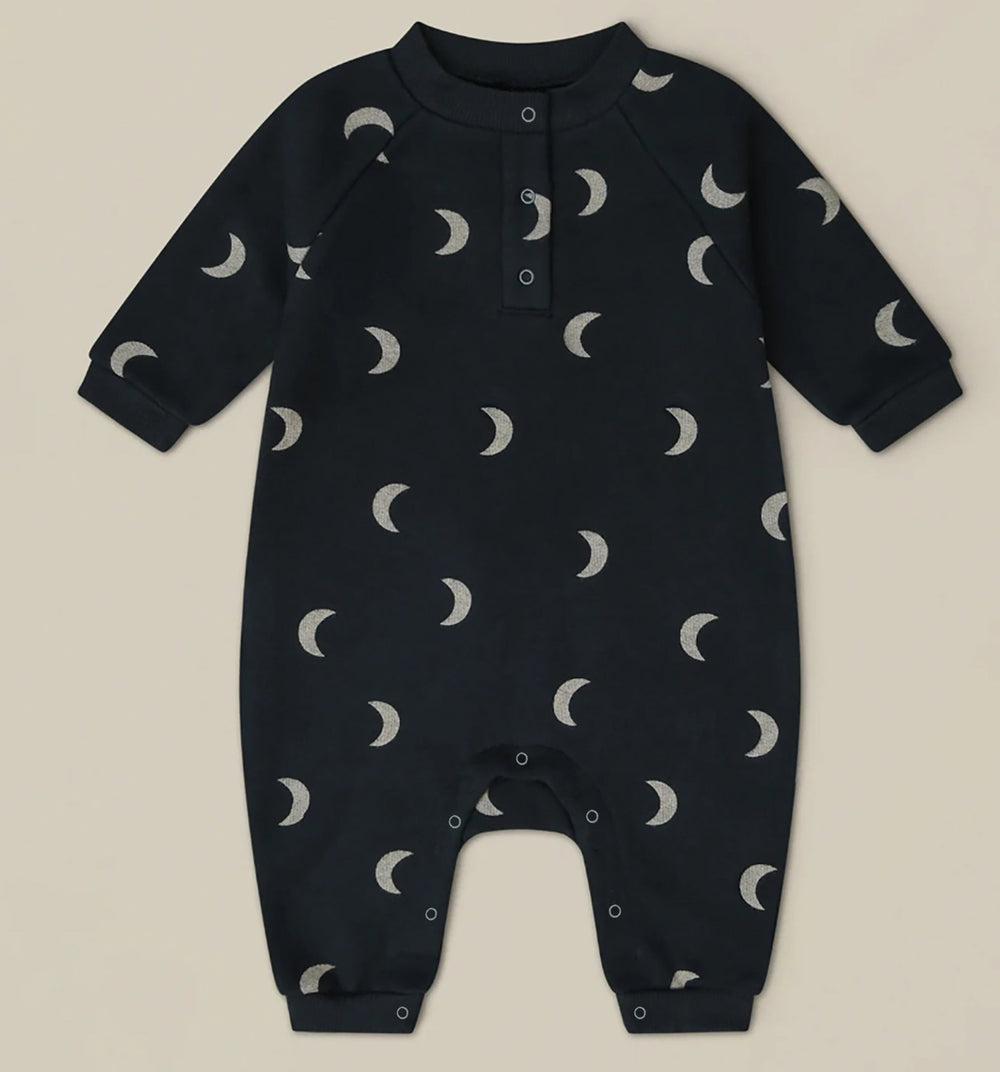 Moon print jumpsuit with soft cotton fabric – poppers, breathable | Baby romper