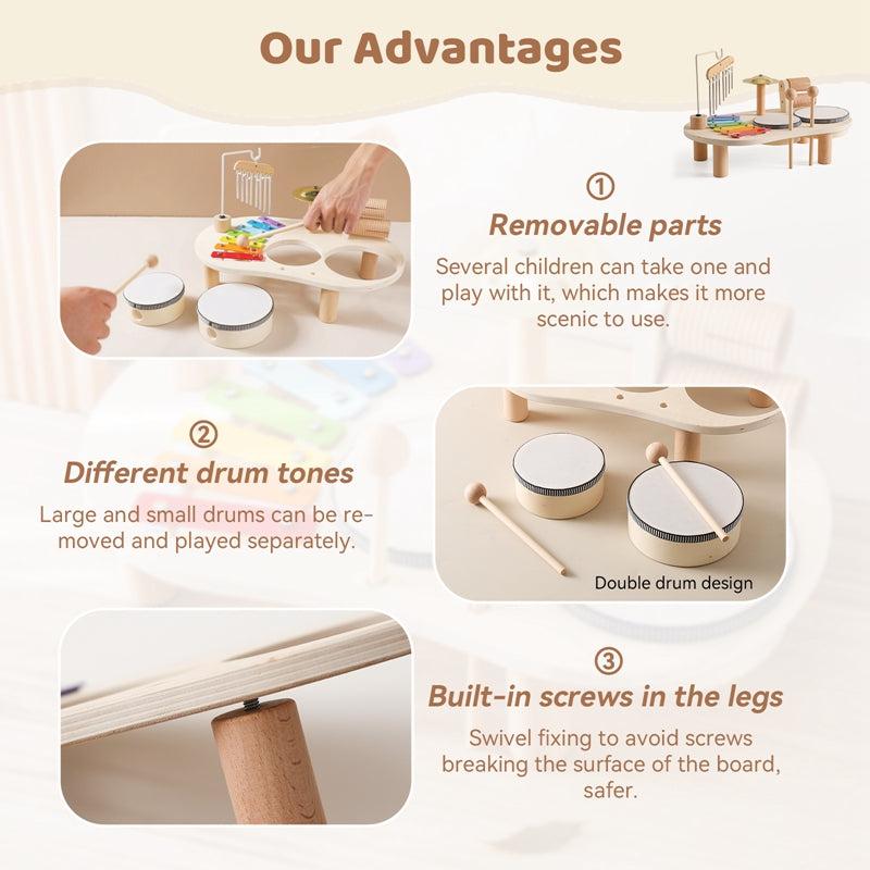 Wooden music table for kids – xylophone, drums and cymbals | Musical toy