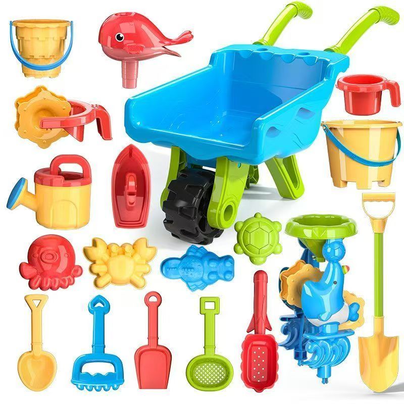 Sand and beach playset with wheelbarrow – 22 pieces, garden and beach toy | outdoor toys