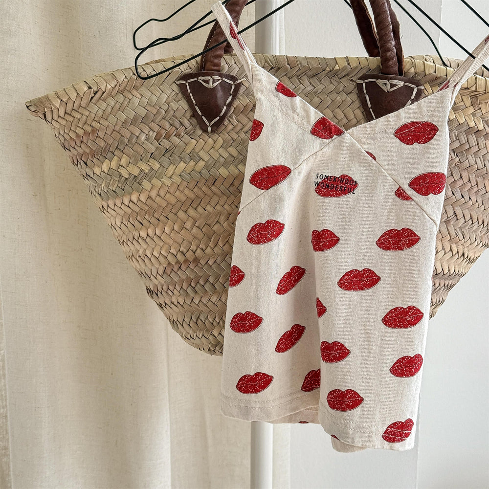 Girls' summer top with floral or lip print – soft cotton, spaghetti straps | 0–6 years