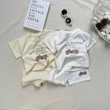 Baby set with vintage motorbike print – soft cotton, two-piece | Unisex summer outfit