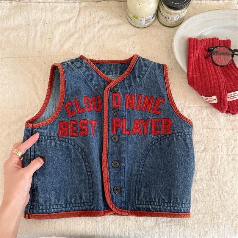 Kids' gilet with baseball-style design – soft cotton, button fastening | boys & girls