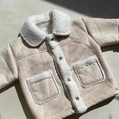 Teddy sherpa coat keeps kids warm – soft lining, suede look | winter jacket