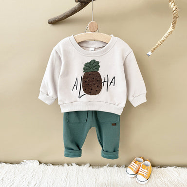 Tracksuit with pineapple print – soft cotton, elastic waist | unisex baby set