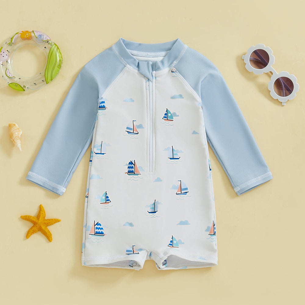 Baby swim romper with UV protection – long sleeves, quick-dry, zip fastening | Toddler swimwear