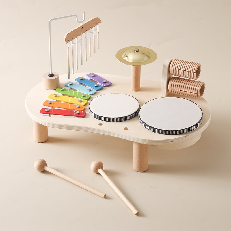 Wooden music table for kids – xylophone, drums and cymbals | Musical toy