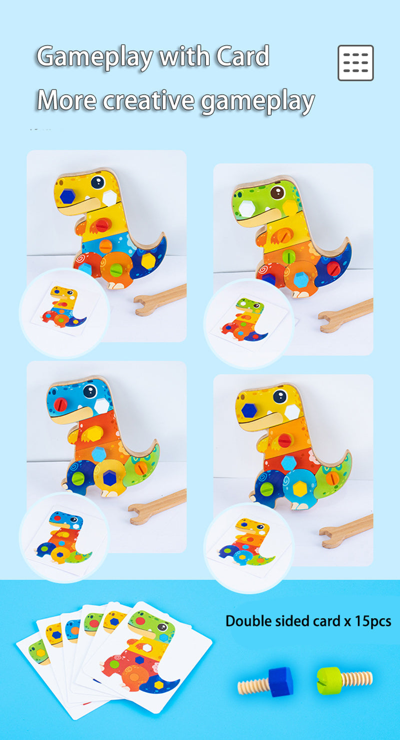 Wooden dino building set stimulates motor skills – screws, parts, creativity | Educational toy 2+