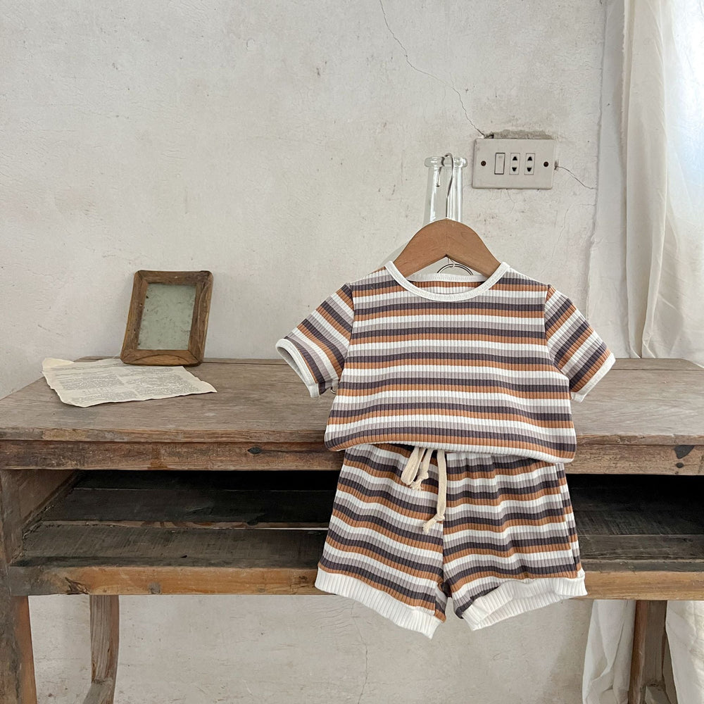 Summer set for babies in soft ribbed cotton – t-shirt and shorts | 2-piece unisex outfit