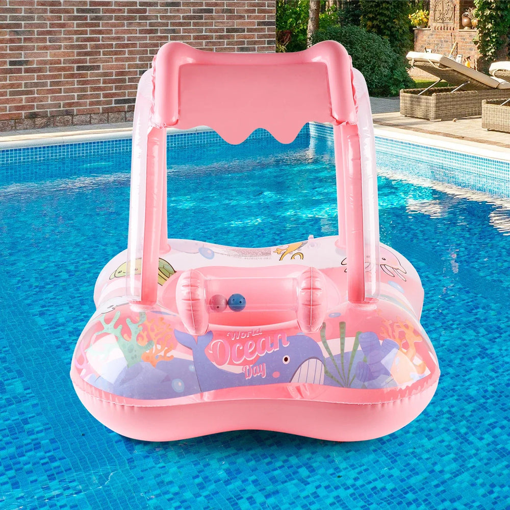 Baby swim float with sun canopy – stable, inflatable design | toddler float