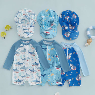 UV swimsuit with shark print and sun flap – UPF50+ protection | baby & toddler swimwear