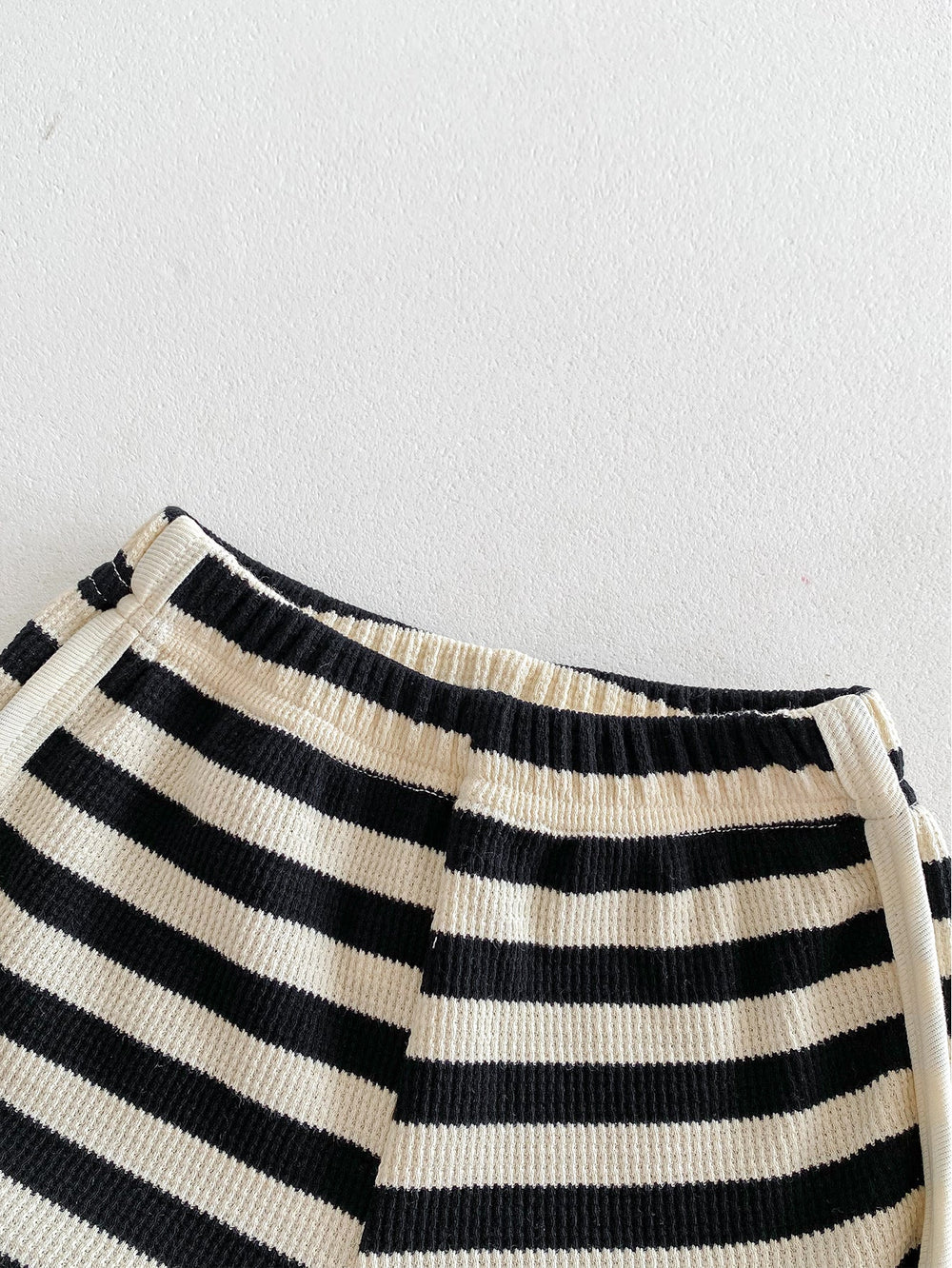 Striped summer set with bear embroidery – soft, stretchy, elastic waist | baby & toddler