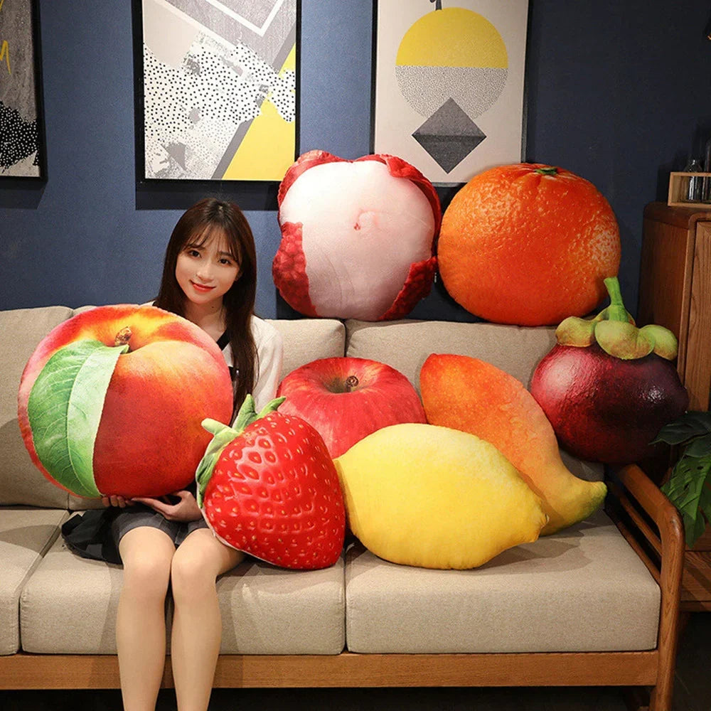 Plush fruit cushion is soft and huggable – multiple shapes, washable | for kids and adults
