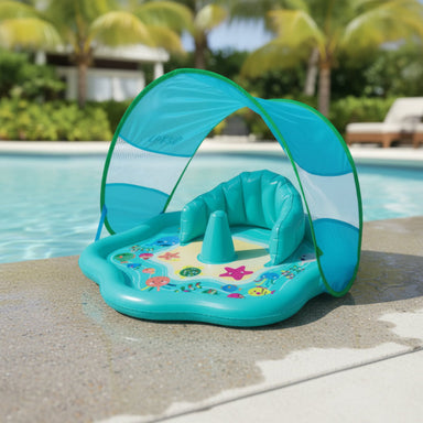 Baby paddling pool with UPF 50 sun canopy – backrest, stacking rings | For babies