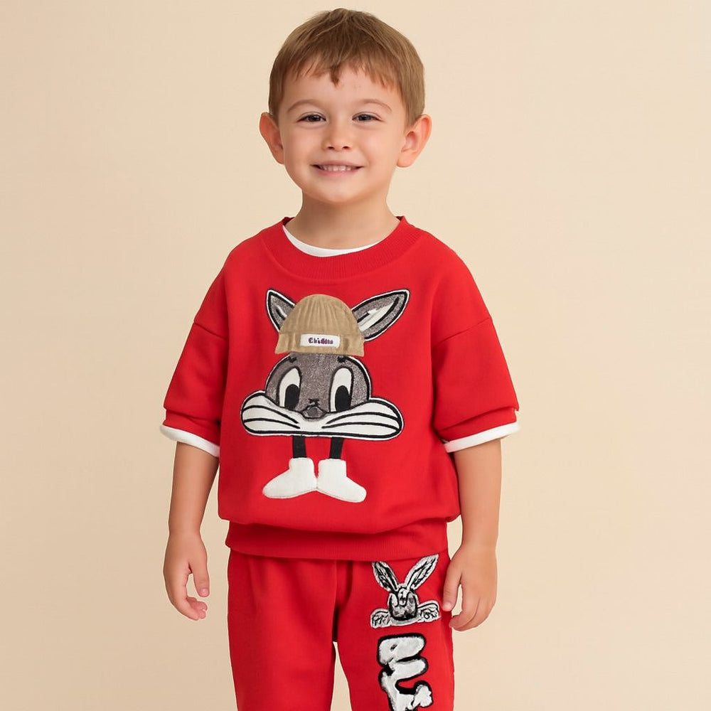 Bunny jumper and trousers set – soft cotton blend, elastic waistband | kids outfit