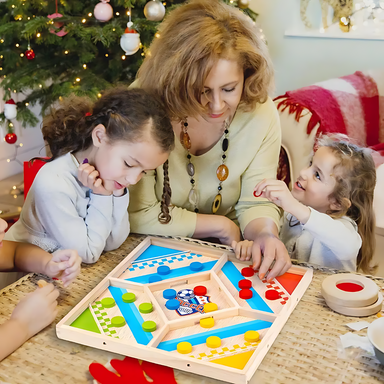 2-in-1 board game with educational family fun – solid wood, strategy & teamwork | kids & adults