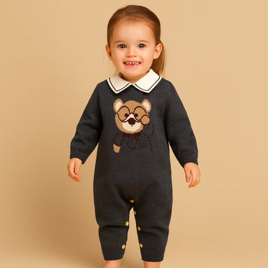 Baby romper with teddy bear – organic cotton, long sleeves | unisex