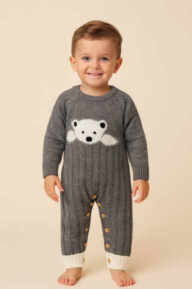 Baby romper with teddy bear – organic cotton, long sleeves | unisex