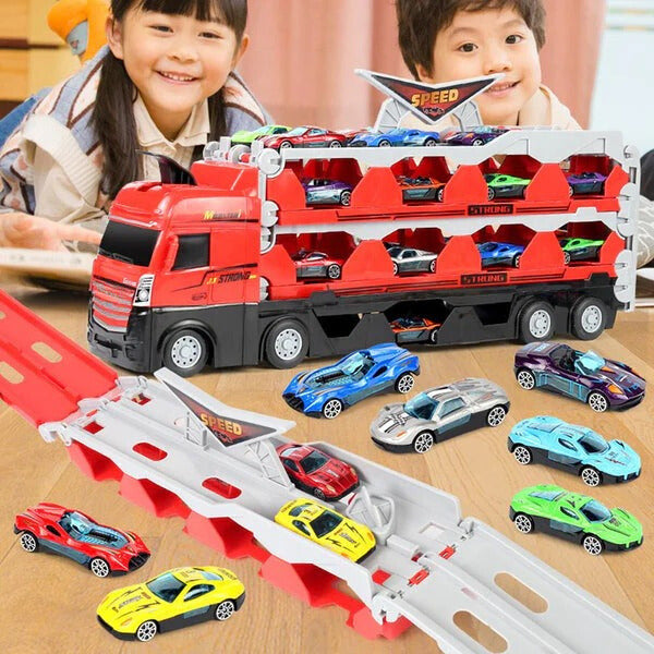 Toy transport truck with 8 miniature cars – durable, realistic design | kids 3+