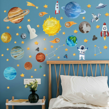 Space-themed kids' wallpaper – self-adhesive, no glue, reusable | Nursery decor