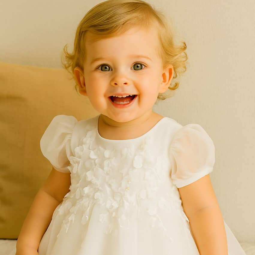Flower girl dress with tulle skirt – satin top, floral appliqués, removable bow | occasion wear