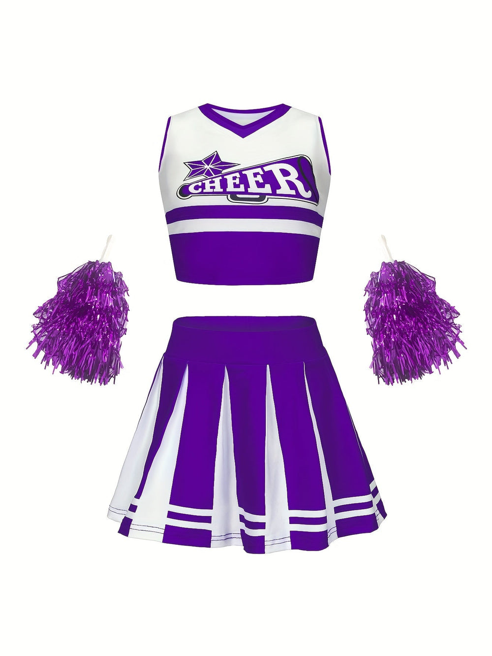 Children's cheerleader costume – complete set with pompoms, breathable | fancy dress