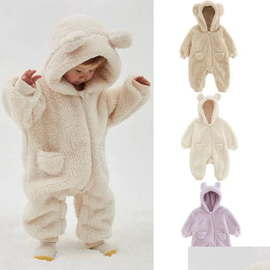 Fleece baby onesie with cute ears – soft, warm and comfy | babygrow