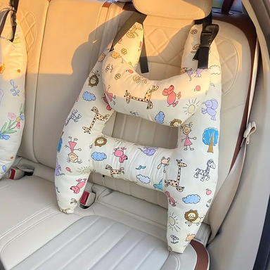 Car travel pillow with head and neck support – H-shaped design, washable cover | for kids