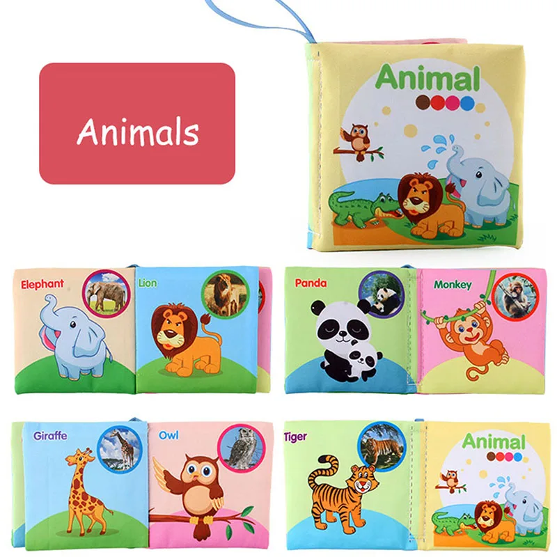 Fabric baby book with tags – sounds, cotton, 15x14 cm | sensory toy
