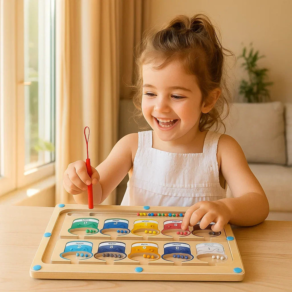 Magnetic wooden maze – colour recognition, counting & motor skills | educational toy