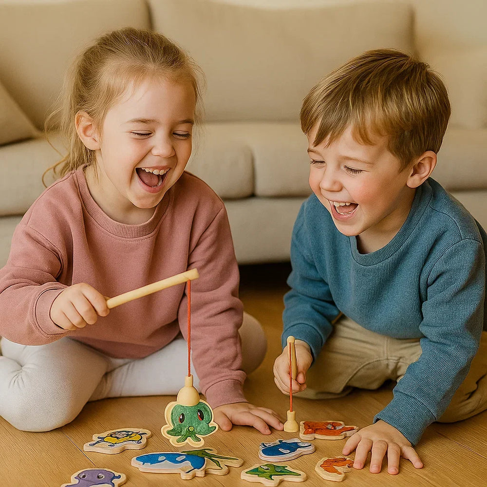 Wooden fishing game boosts fine motor skills – colourful sea animals | educational toy