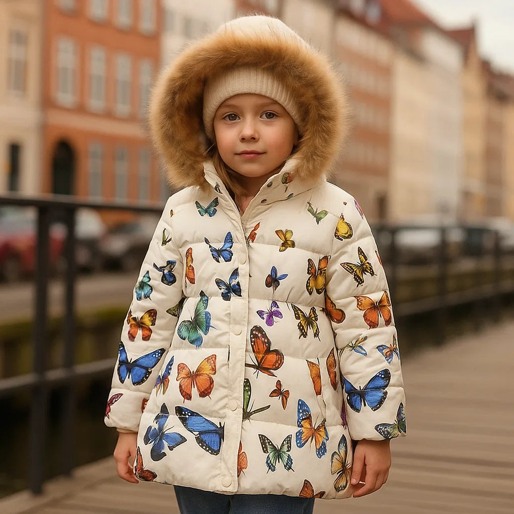 Kids winter jacket with thick lining – stylish prints, durable zip | ages 4-10