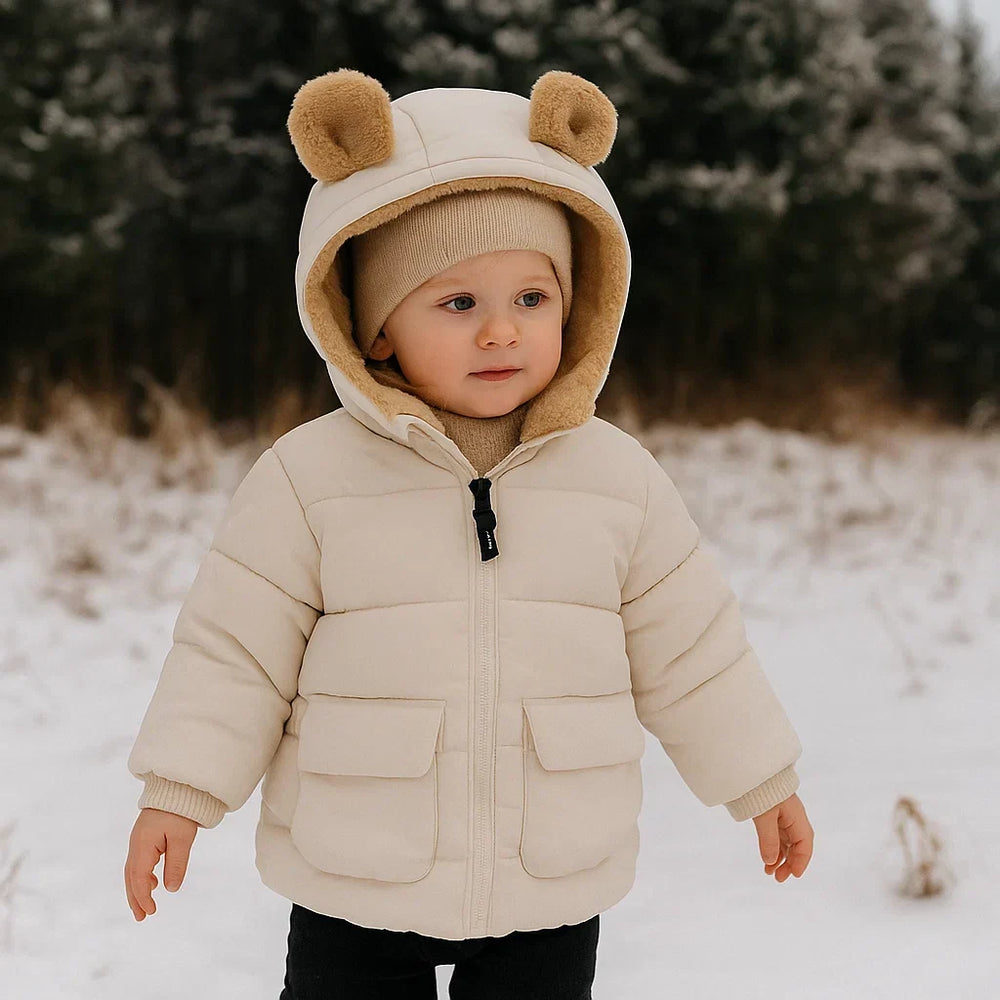 Warm winter coat with cosy teddy lining – hooded design, easy zip | baby & toddler