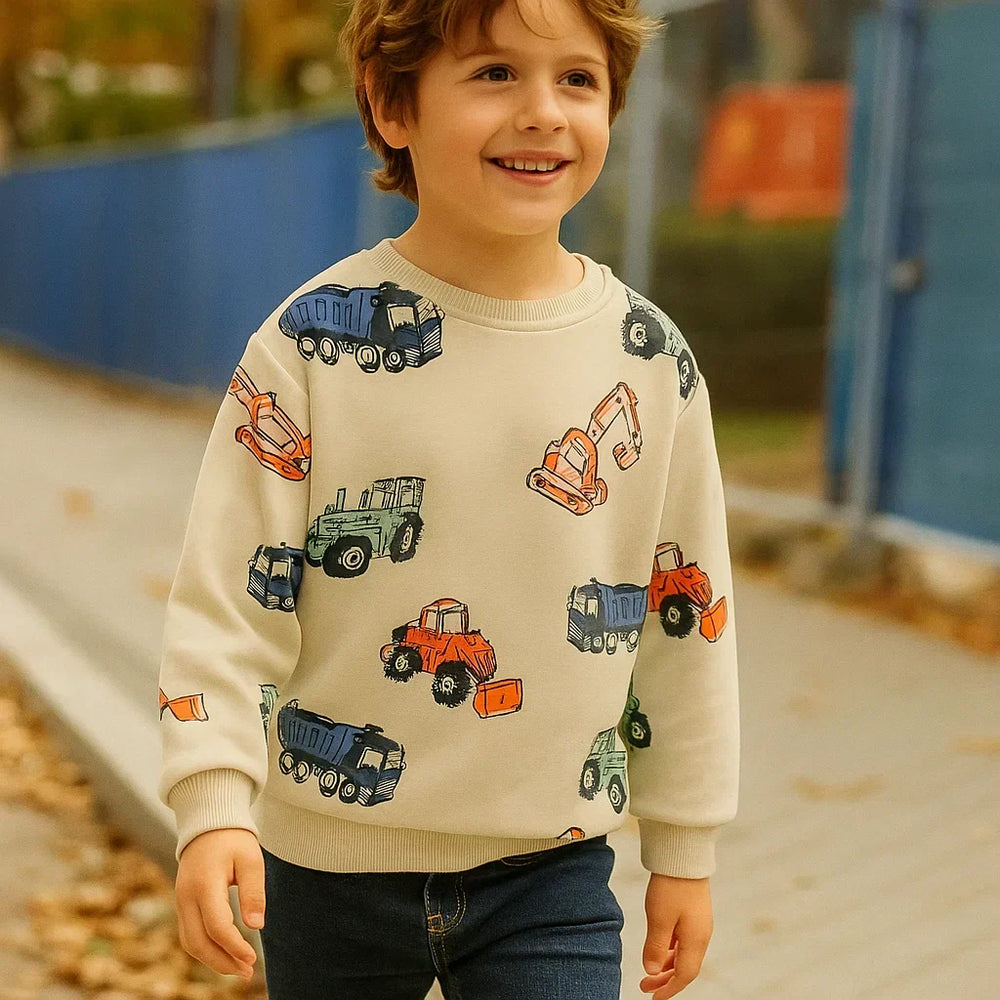 Kids' jumper with vehicle print – soft cotton, comfortable fit | boys and girls