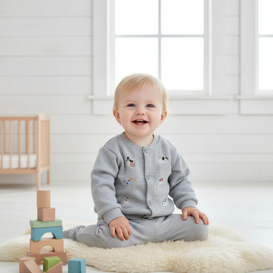 Baby & toddler baseball jacket – dog embroidery, button fastening | autumn