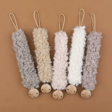 Teddy dummy clip with soft plush fabric – wooden clip, cute design | for babies and toddlers